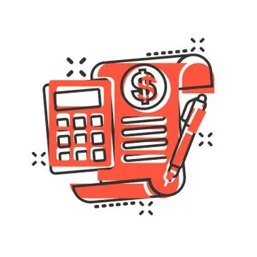 Money calculation icon in comic style. Budget banking vector cartoon illustra Stock Illustration