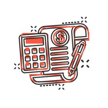 Money calculation icon in comic style. Budget banking vector cartoon illustra Illustrazione stock
