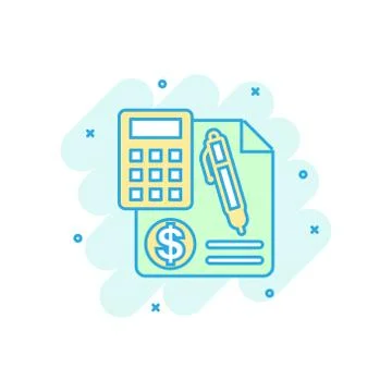 Money calculation icon in comic style. Budget banking vector cartoon illustra Illustrazione stock