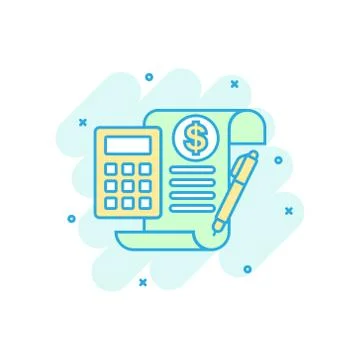 Money calculation icon in comic style. Budget banking vector cartoon illustra Illustrazione stock