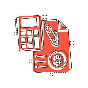 Money calculation icon in comic style. Budget banking vector cartoon illustra Stock Illustration