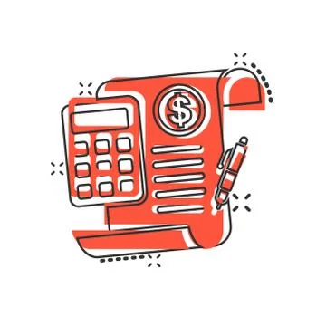 Money calculation icon in comic style. Budget banking vector cartoon illustra Illustrazione stock