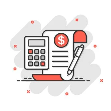 Money calculation icon in comic style. Budget banking vector cartoon illustra Stock Illustration