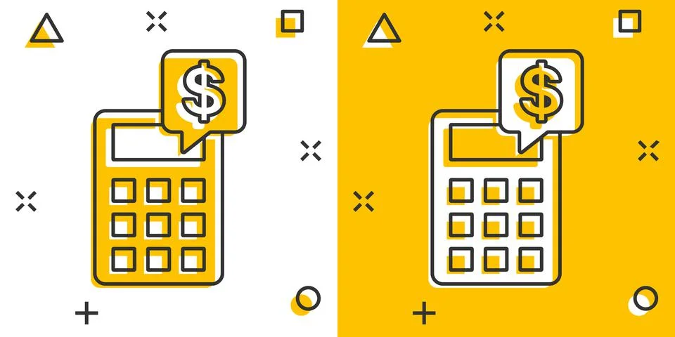 Money calculation icon in comic style. Budget banking vector cartoon illustra Illustrazione stock