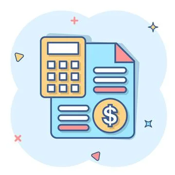 Money calculation icon in comic style. Budget banking vector cartoon illustra Stock Illustration