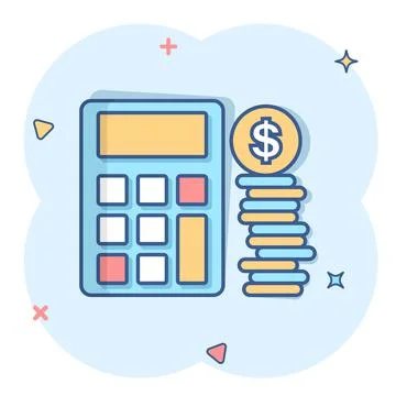 Money calculation icon in comic style. Budget banking vector cartoon illustra Illustrazione stock