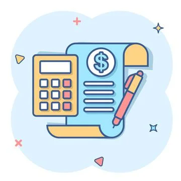 Money calculation icon in comic style. Budget banking vector cartoon illustra Stock Illustration