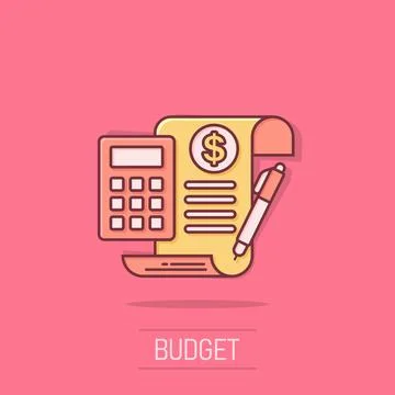 Money calculation icon in comic style. Budget banking vector cartoon illust.. Illustrazione stock