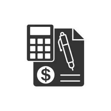 Money calculation icon in flat style. Budget banking vector illustration on w Illustrazione stock