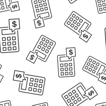 Money calculation icon seamless pattern background. Budget banking vector ill Illustrazione stock