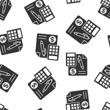 Money calculation icon seamless pattern background. Budget banking vector ill Stock Illustration