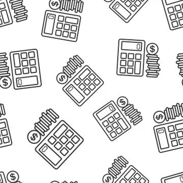 Money calculation icon seamless pattern background. Budget banking vector ill Illustrazione stock