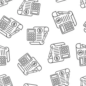 Money calculation icon seamless pattern background. Budget banking vector ill Illustrazione stock