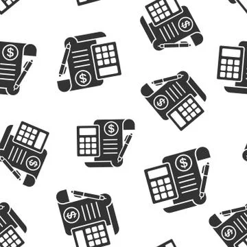 Money calculation icon seamless pattern background. Budget banking vector ill Illustrazione stock