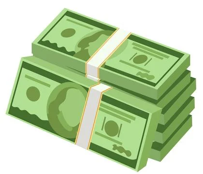 Money cash dollar pile, stack cartoon set. Hundreds paper stack dollars bundle Stock Illustration