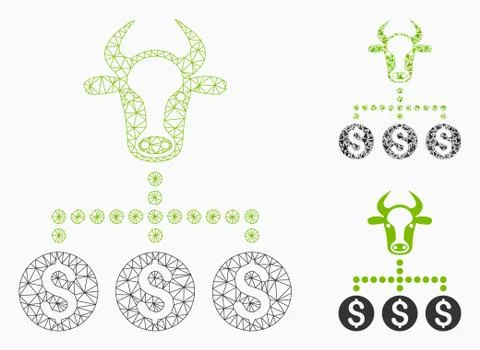 Money Cattle Relations Vector Mesh Wire Frame Model and Triangle Mosaic Icon Ilustración de archivo