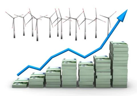 Money chart wind turbines Stock Illustration