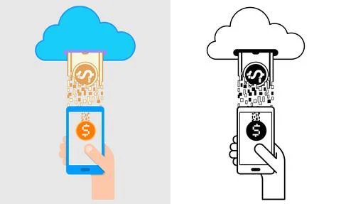 Money from cloud to mobile Illustrazione stock