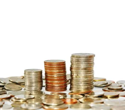 Money coin stack growing graph isolated Stock Photos