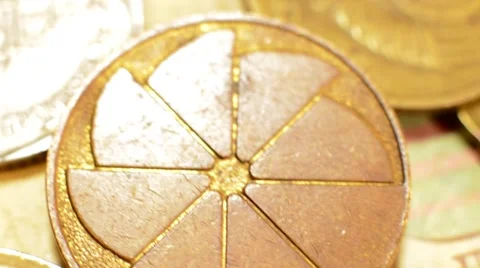 Money Coins And Bills Are Rotated on a Wooden stand Stock Footage 59666378