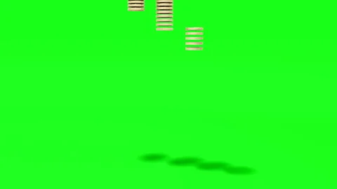 Money coins fall in stacks on ground on white Stock-Footage 101524625
