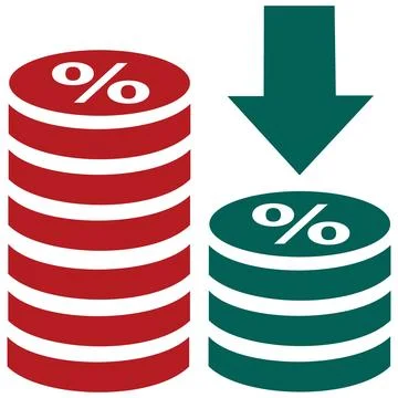 Money coins stack with downward arrow icon 스톡 일러스트