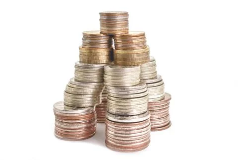 Money coins in stack on white background Stock Photos