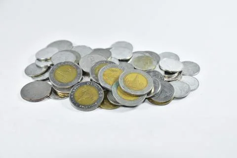 Money Coins stack on white background Foto stock