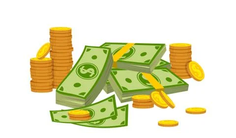 Money composition pile coin stack cartoon vector Stock Illustration