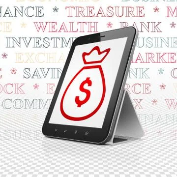 Money concept: Tablet Computer with Money Bag on display Illustrazione stock
