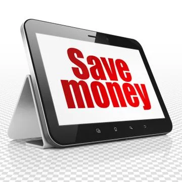 Money concept: Tablet Computer with Save Money on display Illustrazione stock