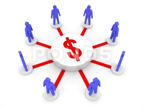 Money connect people. Finance source. Concept 3D illustration. Stock Illustration