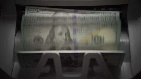 Money counter machine is counting USD american dollars banknotes. Video stock 155641715