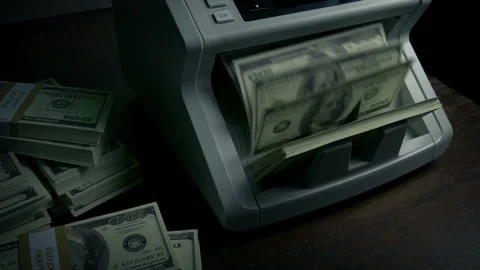 Money Counter Making Stack Of Hundred Dollar Bills Stock Footage