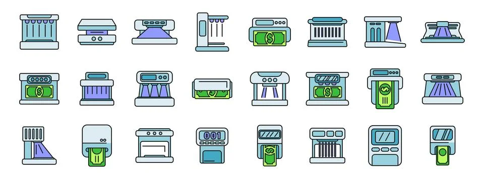 Money counter processing banknotes detecting identifying bank currency cash Stock Illustration