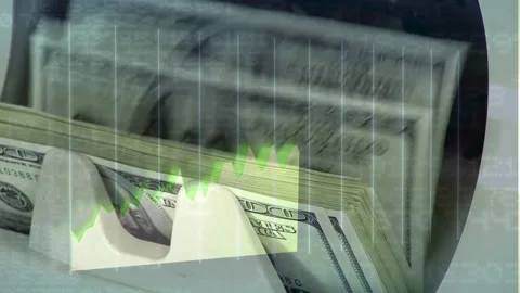 Money Counter Processing Hundred Dollar Bills with Upward Graph Stock Footage 336757592