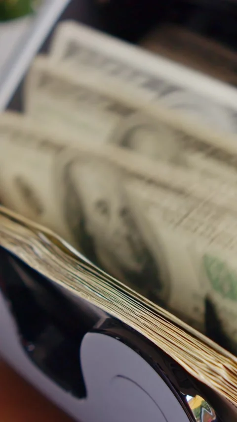 Money Counting Machine Automatically Counts Hundred Dollar Bills In High Speed Stock Footage 315686661