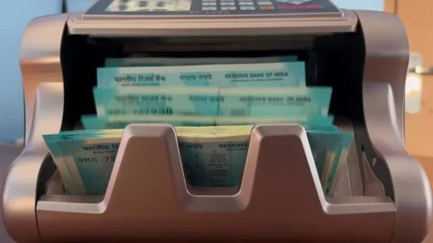 Money Counting Machine Counting Fifty Rupee Notes In Bank Business Stock Footage 346400815