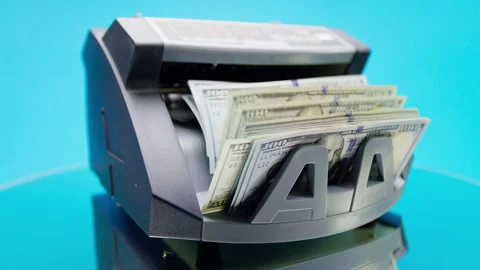 Money Counting Machine Processing Hundred Dollar Bills Stock Footage 339906923