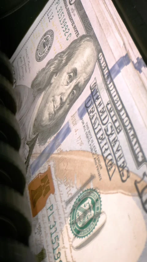 Money counting machine. Slow Motion. Video stock 283994544