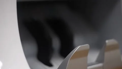 Money counting machine.Automatic money counting machine.Russian banknotes on the Stock Footage 150032354