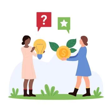 Money for creative idea, process of deal or buy effective solution by tiny Illustrazione stock