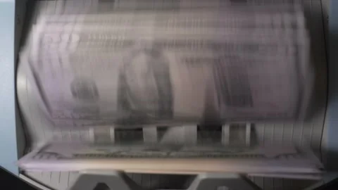 Money currency counting machine counts a pack of 50 USD Видео 170142574