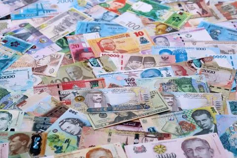 Money from different countries. Big amount of cash close up. Currency Exchange Stock Photos
