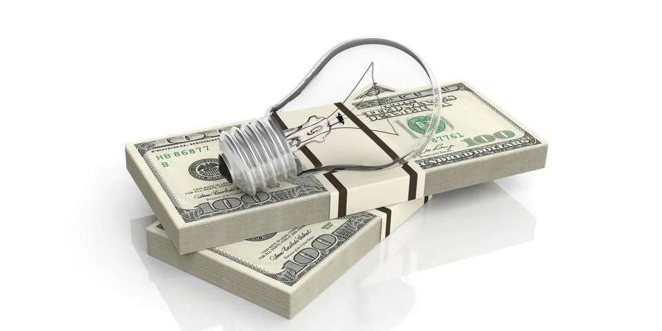 Money dollar 100 stack bulb white background Illustrazione stock