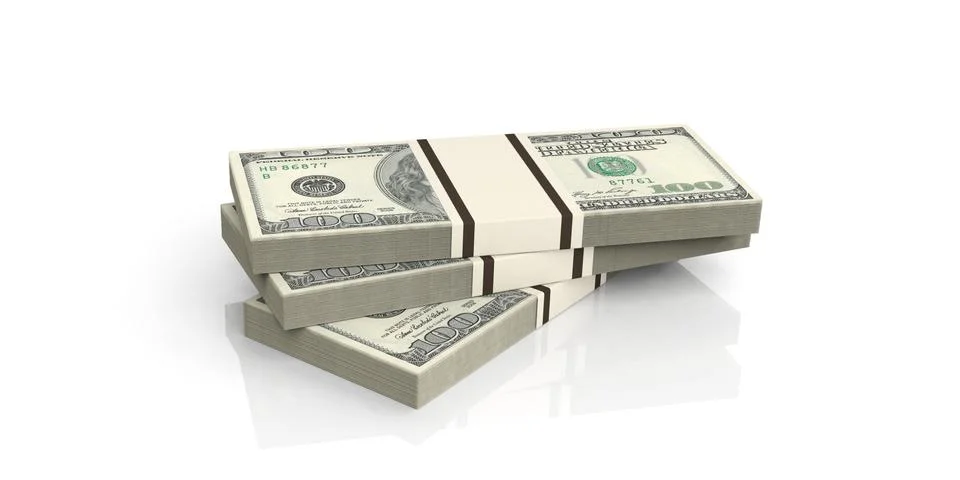 Money dollar 100 stack white background Illustrazione stock