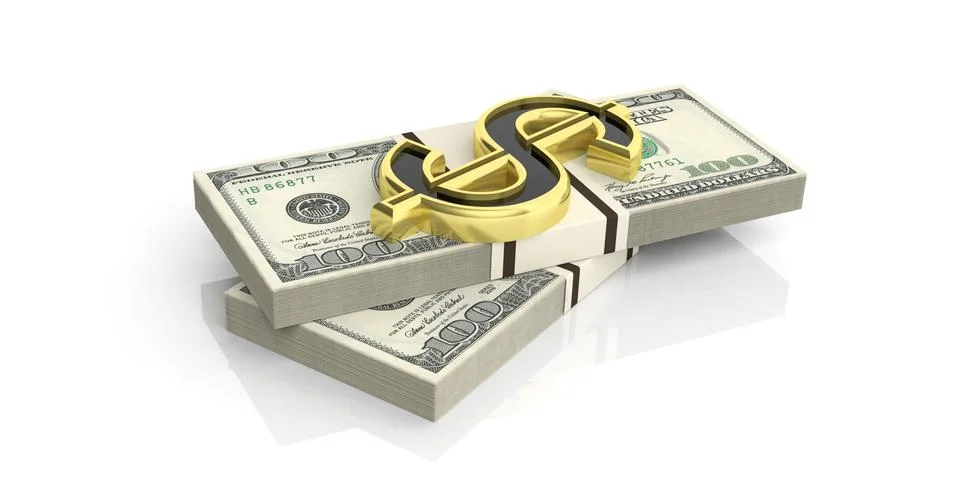 Money dollar 100 symbol stack white background Illustrazione stock