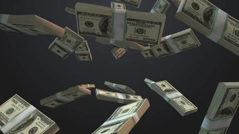 Money dollar falling from the sky animation on black background Video stock 309348770