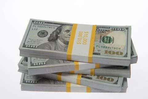 Money in dollar stack in studio. Money in dollar bundle in cash. Money in USD Stock Photos