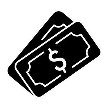 Money dollar vector icon. Black and white cash illustration. Solid linear Stock Illustration